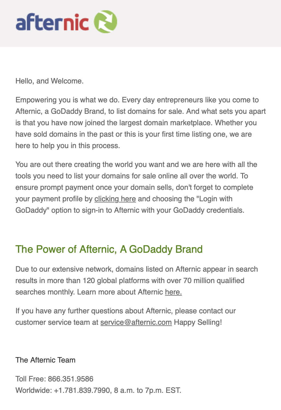 Email from Afternic